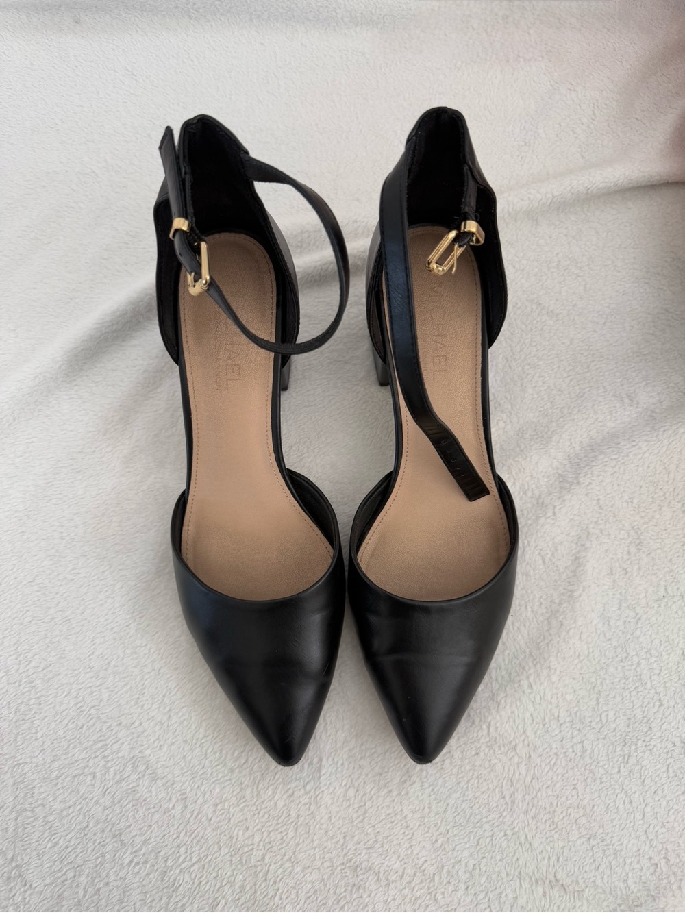 Michael Shannon Black Pointed Toe Ankle Strap Heels